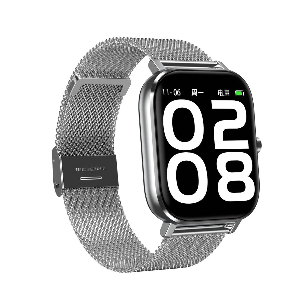 Smart bracelet with 1.54-inch screen showing health stats, featuring a silicone wrist strap.