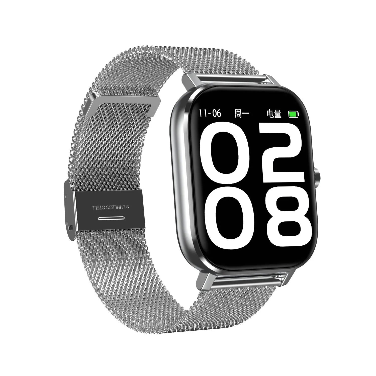 Smart bracelet with 1.54-inch screen showing health stats, featuring a silicone wrist strap.