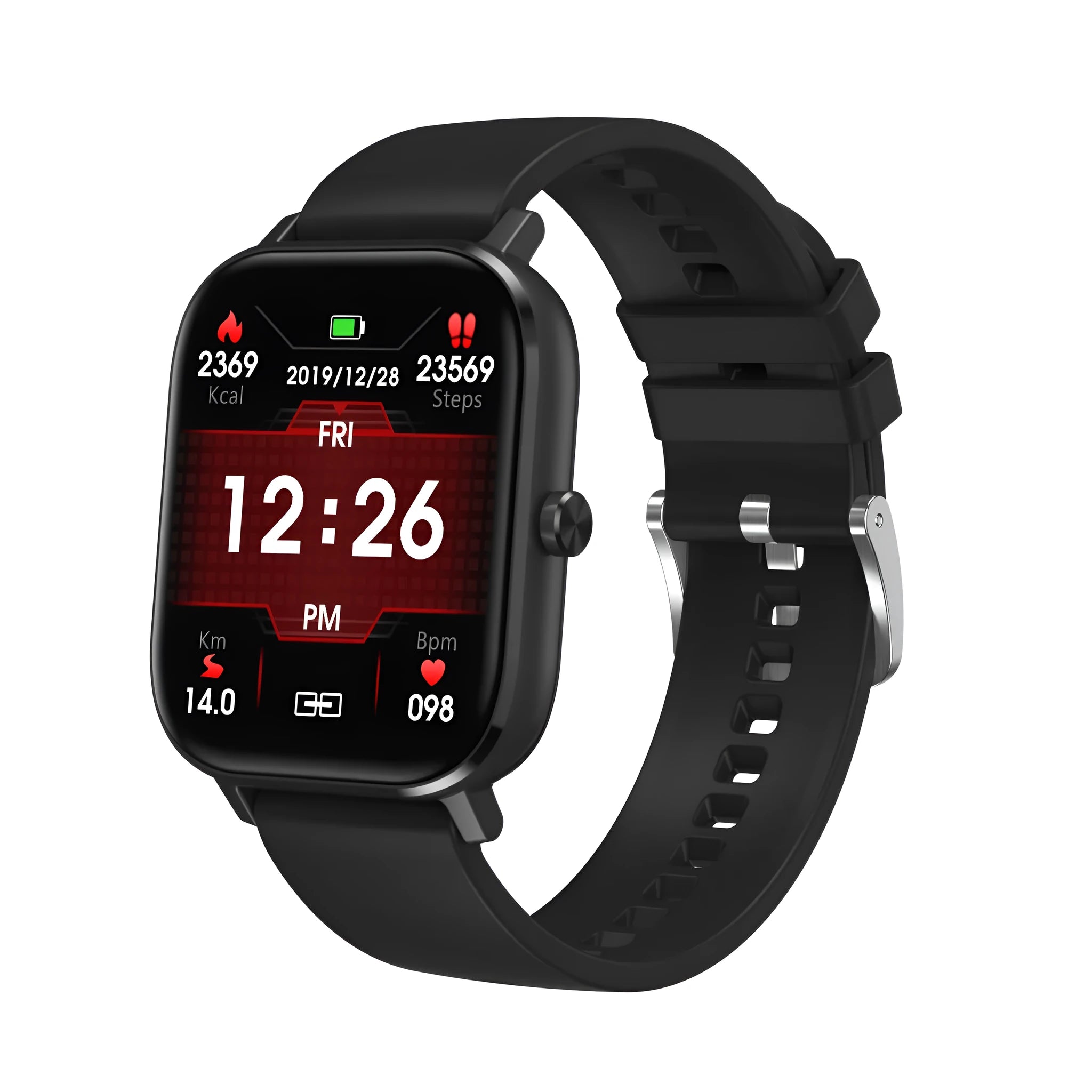 Smart bracelet with 1.54-inch screen showing health stats, featuring a silicone wrist strap.