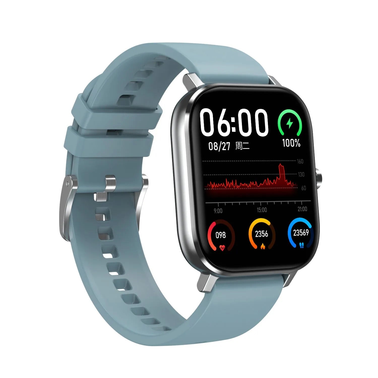 Smart bracelet with 1.54-inch screen showing health stats, featuring a silicone wrist strap.
