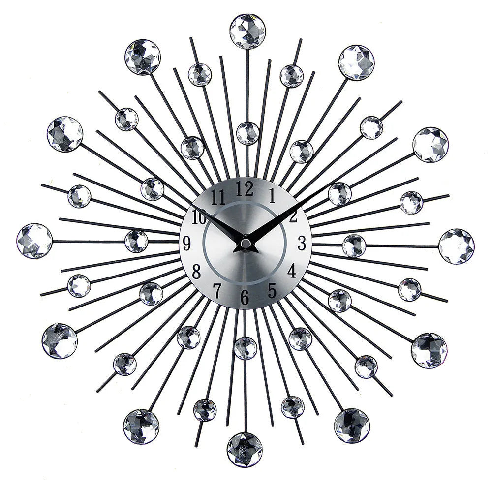 Large silver round wall clock with metal frame and simple number display, 33 cm in diameter.