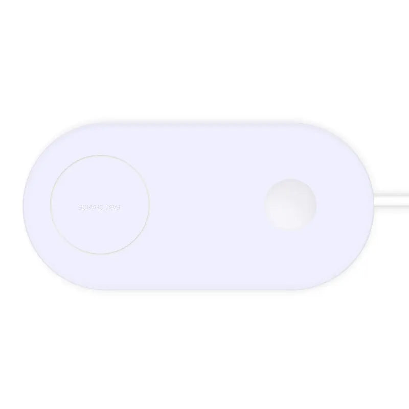 White dual mobile phone wireless charger charging two phones simultaneously