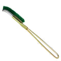 Green elbow-shaped nylon wire brush with metal handle for rust removal and kitchen cleaning