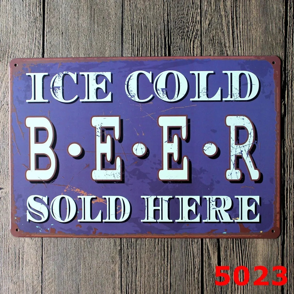 Vintage iron tin painting wall art with barbecue hamburger beer retro design measuring 20x30cm