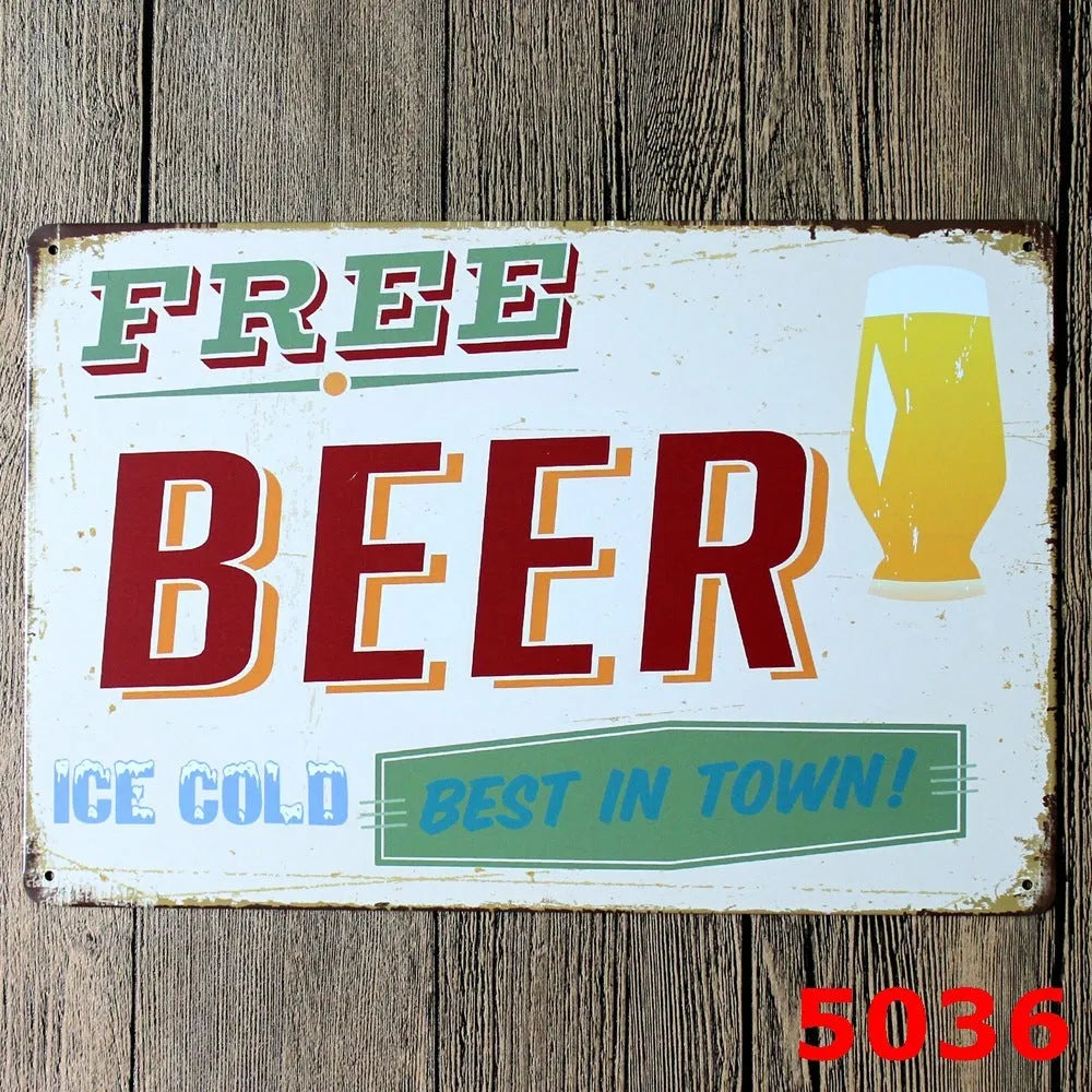 Vintage iron tin painting wall art with barbecue hamburger beer retro design measuring 20x30cm