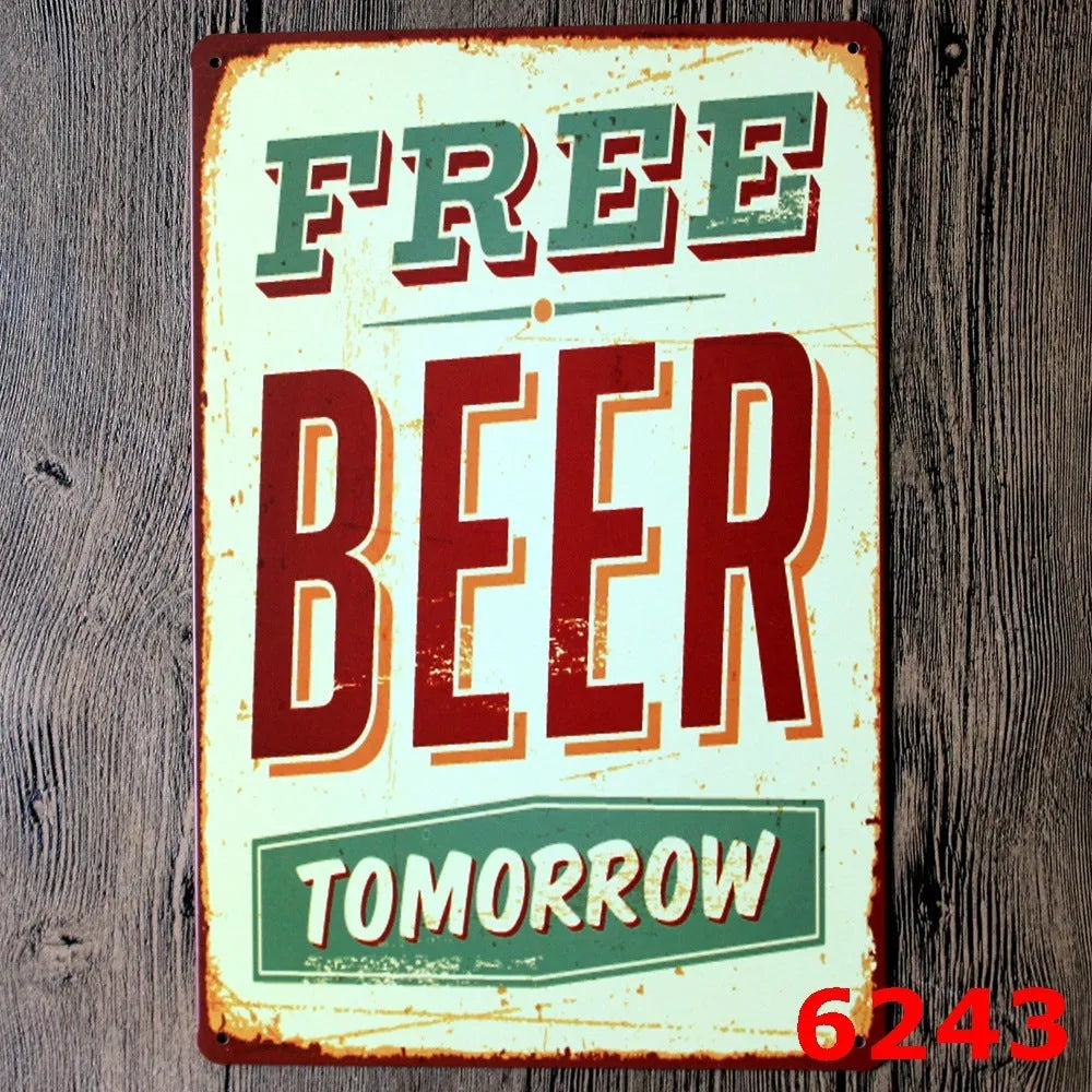 Vintage iron tin painting wall art with barbecue hamburger beer retro design measuring 20x30cm