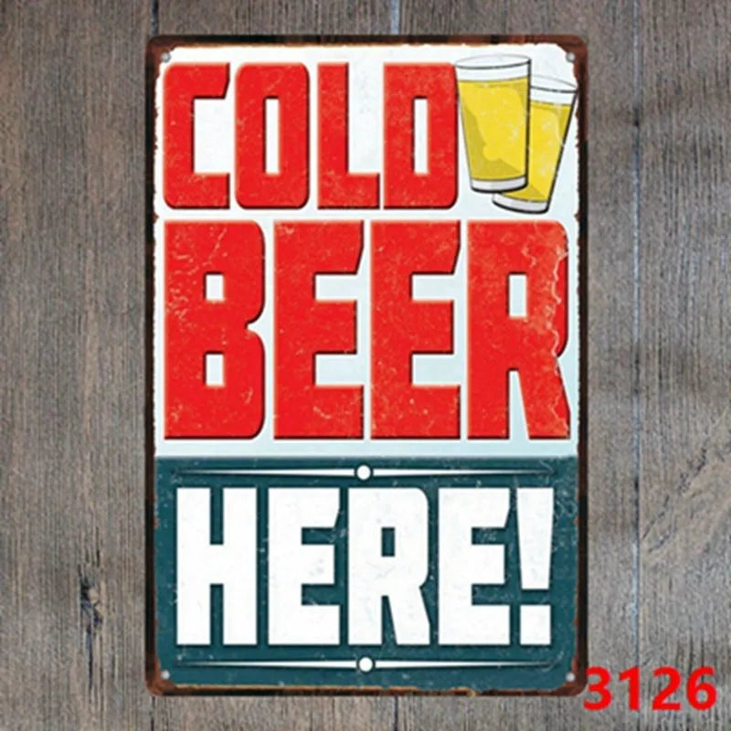 Vintage iron tin painting wall art with barbecue hamburger beer retro design measuring 20x30cm