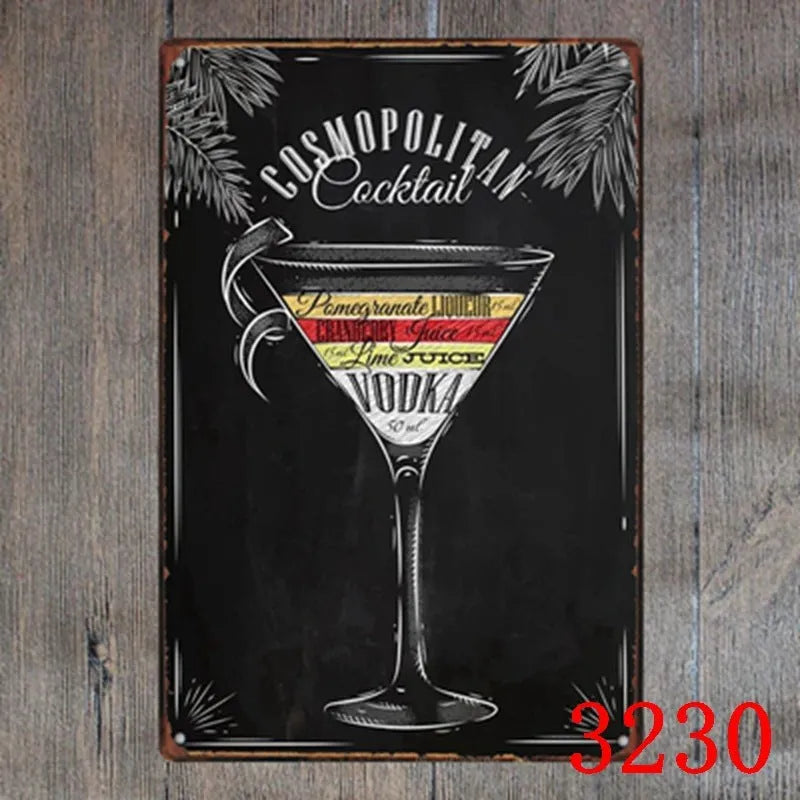 Vintage iron tin painting wall art with barbecue hamburger beer retro design measuring 20x30cm