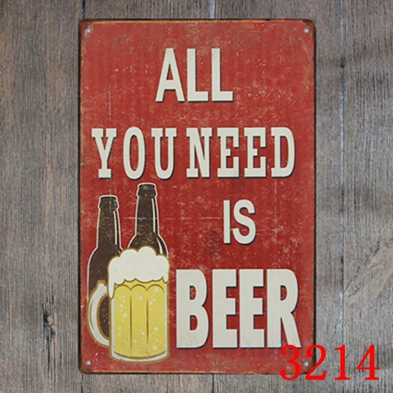 Vintage iron tin painting wall art with barbecue hamburger beer retro design measuring 20x30cm