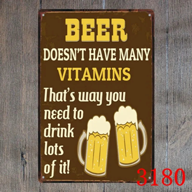 Vintage iron tin painting wall art with barbecue hamburger beer retro design measuring 20x30cm