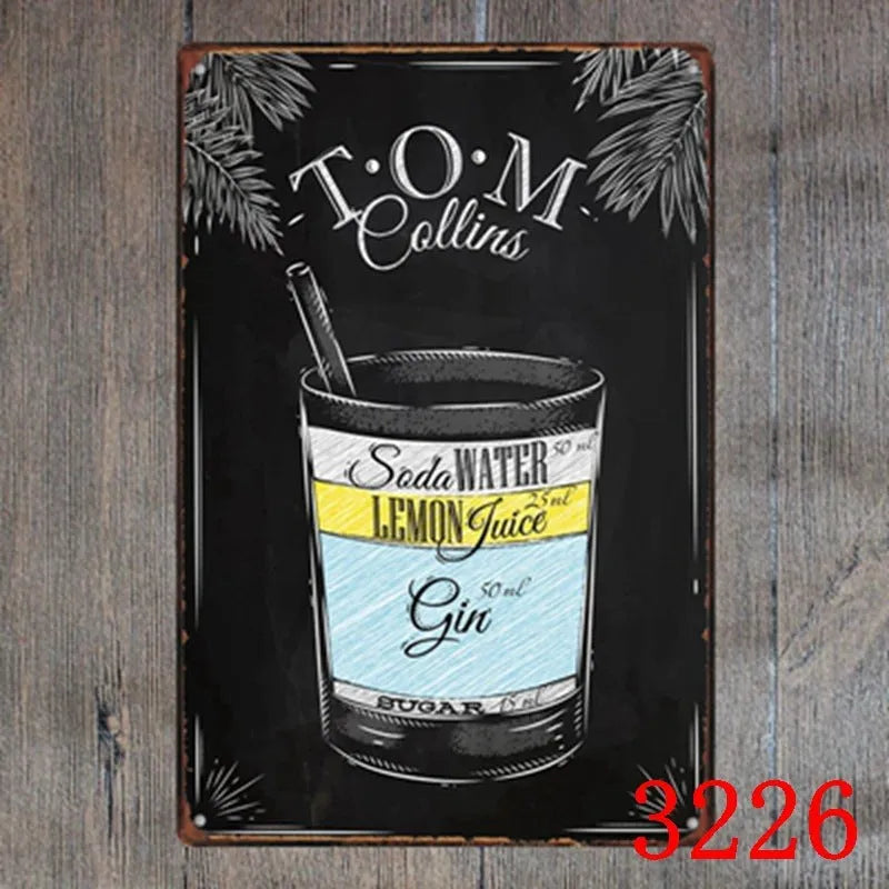 Vintage iron tin painting wall art with barbecue hamburger beer retro design measuring 20x30cm