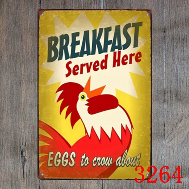 Vintage iron tin painting wall art with barbecue hamburger beer retro design measuring 20x30cm