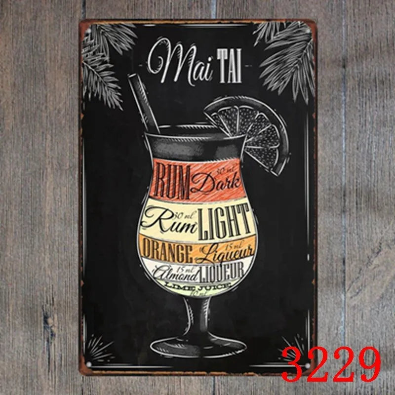 Vintage iron tin painting wall art with barbecue hamburger beer retro design measuring 20x30cm