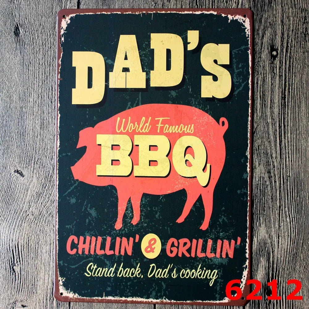 Vintage iron tin painting wall art with barbecue hamburger beer retro design measuring 20x30cm