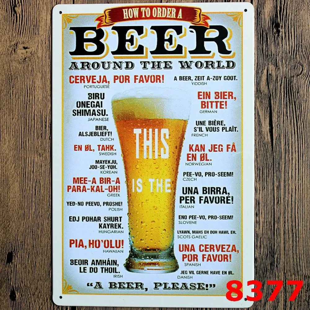 Vintage iron tin painting wall art with barbecue hamburger beer retro design measuring 20x30cm