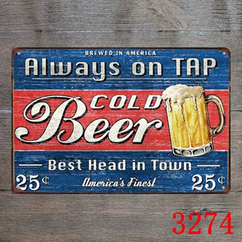 Vintage iron tin painting wall art with barbecue hamburger beer retro design measuring 20x30cm