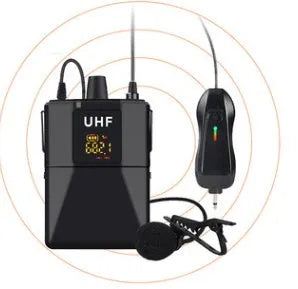 Little Bee X3 black wireless lavalier microphone with foam windscreen and USB-C charging cable.