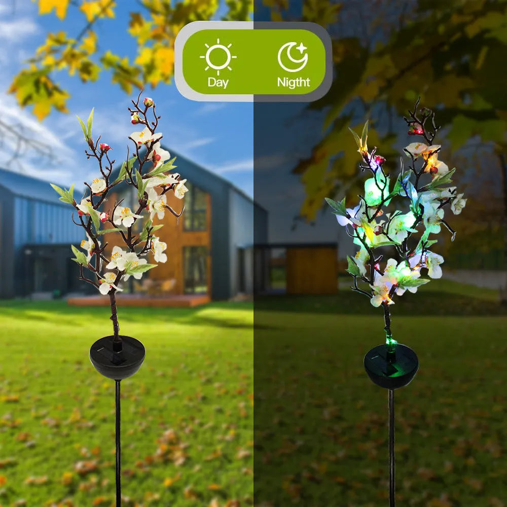 Solar-powered cherry blossom garden light with ground stake