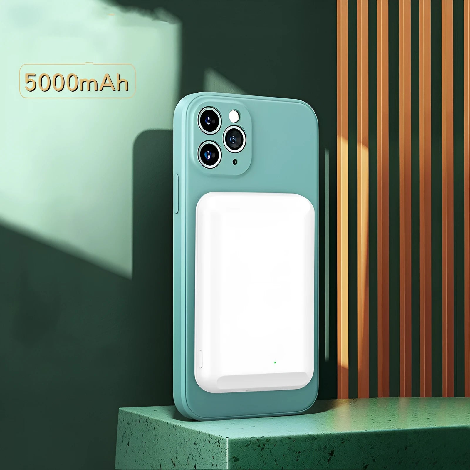 Magnetic wireless power bank with 5000mAh capacity in five colour options