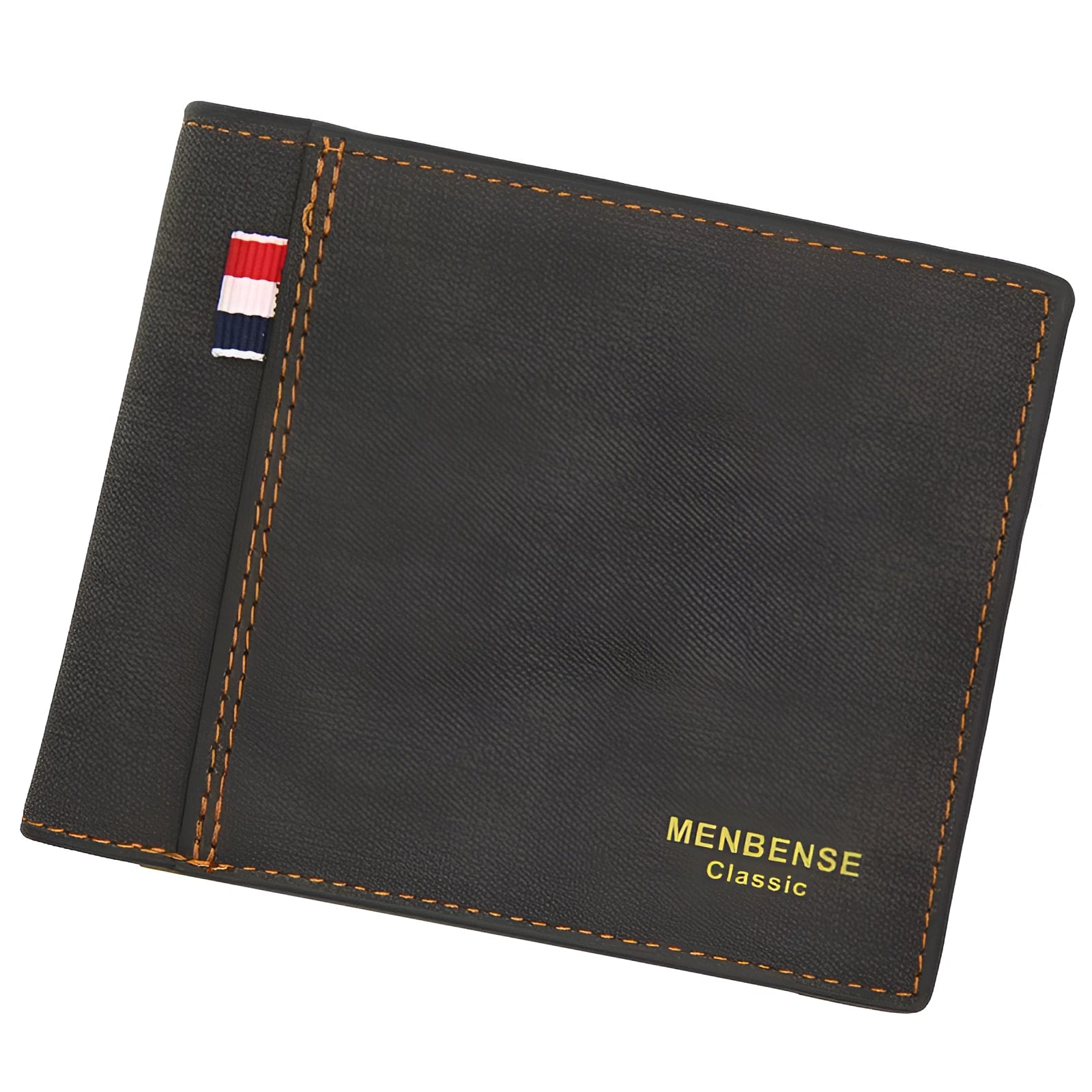 Men's tri-fold wallet in fashion retro style showing four colour options