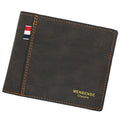 Men's tri-fold wallet in fashion retro style showing four colour options