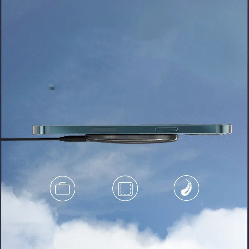 Black magnetic wireless charger with Type-C cable for electronic devices