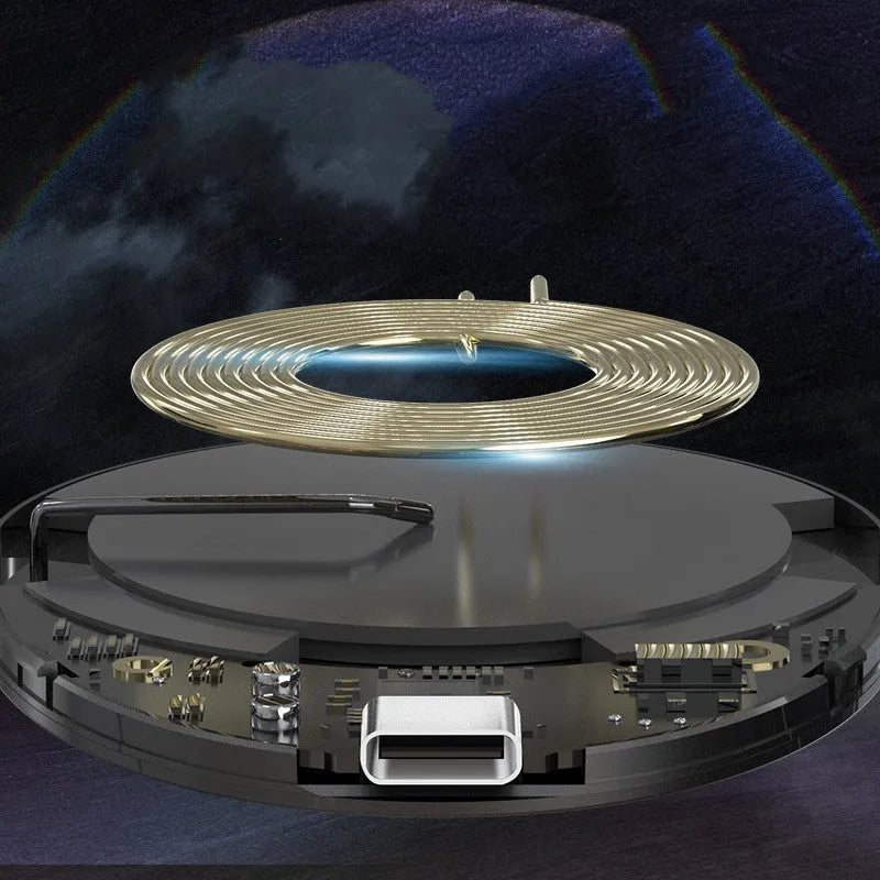 Black magnetic wireless charger with Type-C cable for electronic devices