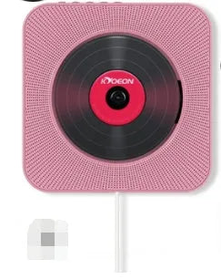 Wall-mounted CD player in white ABS plastic with remote control and power adapter.