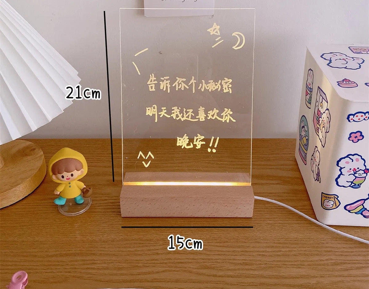 LED bedside lamp with message board surface and included erasable pen for bedroom lighting