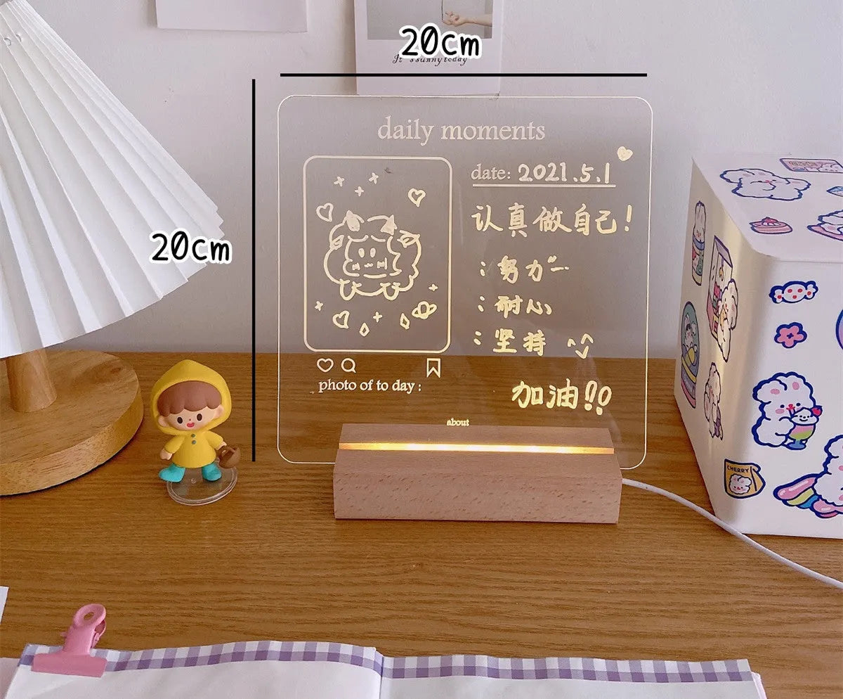LED bedside lamp with message board surface and included erasable pen for bedroom lighting