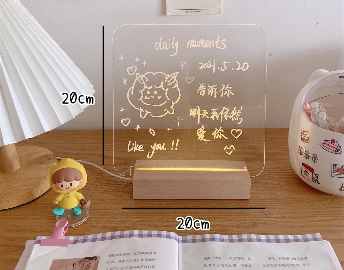 LED bedside lamp with message board surface and included erasable pen for bedroom lighting