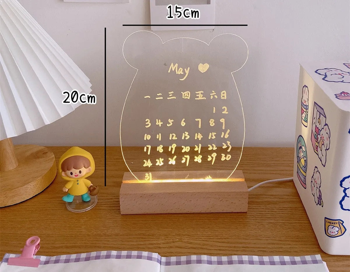 LED bedside lamp with message board surface and included erasable pen for bedroom lighting