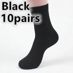 Men's bamboo fibre business socks with small square pattern in five colour options.