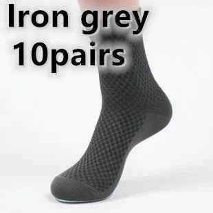 Men's bamboo fibre business socks with small square pattern in five colour options.
