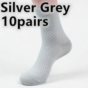 Men's bamboo fibre business socks with small square pattern in five colour options.