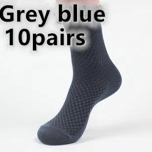 Men's bamboo fibre business socks with small square pattern in five colour options.