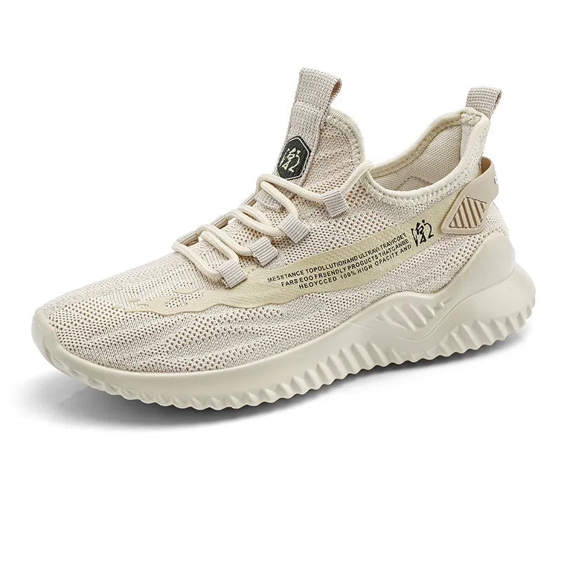 Men's low-top mesh sports shoes in three colour options showing round toe and rubber sole