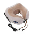 Brown U-shaped electric neck massager pillow with heat function and USB charging