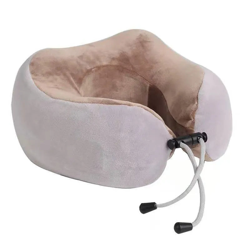 Brown U-shaped electric neck massager pillow with heat function and USB charging