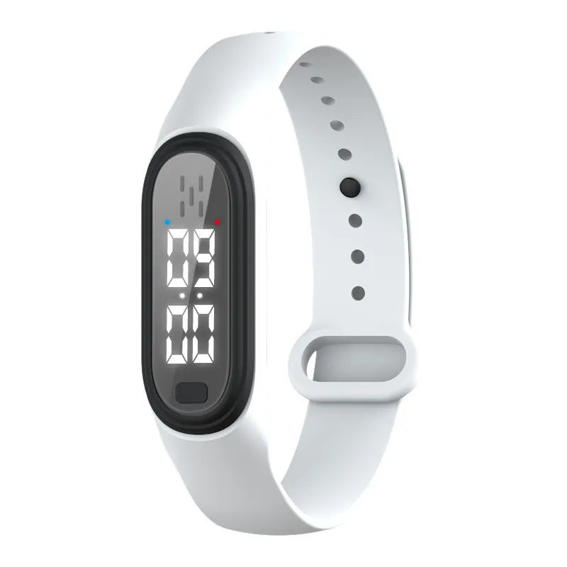 Ultrasonic electronic watch mosquito repellent bracelet in black, white, blue, and pink colour options