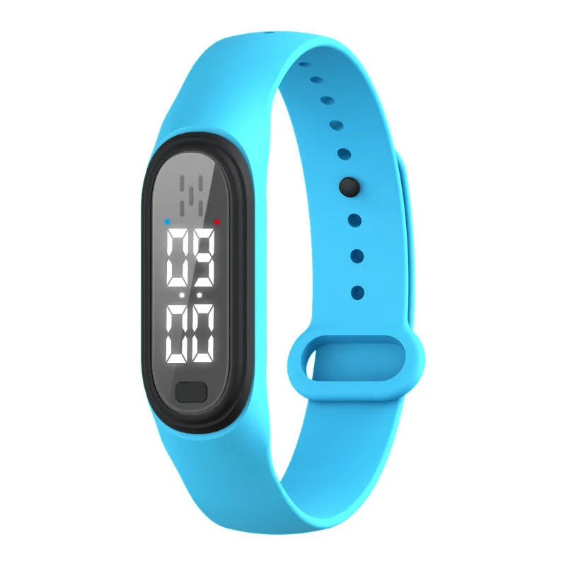 Ultrasonic electronic watch mosquito repellent bracelet in black, white, blue, and pink colour options