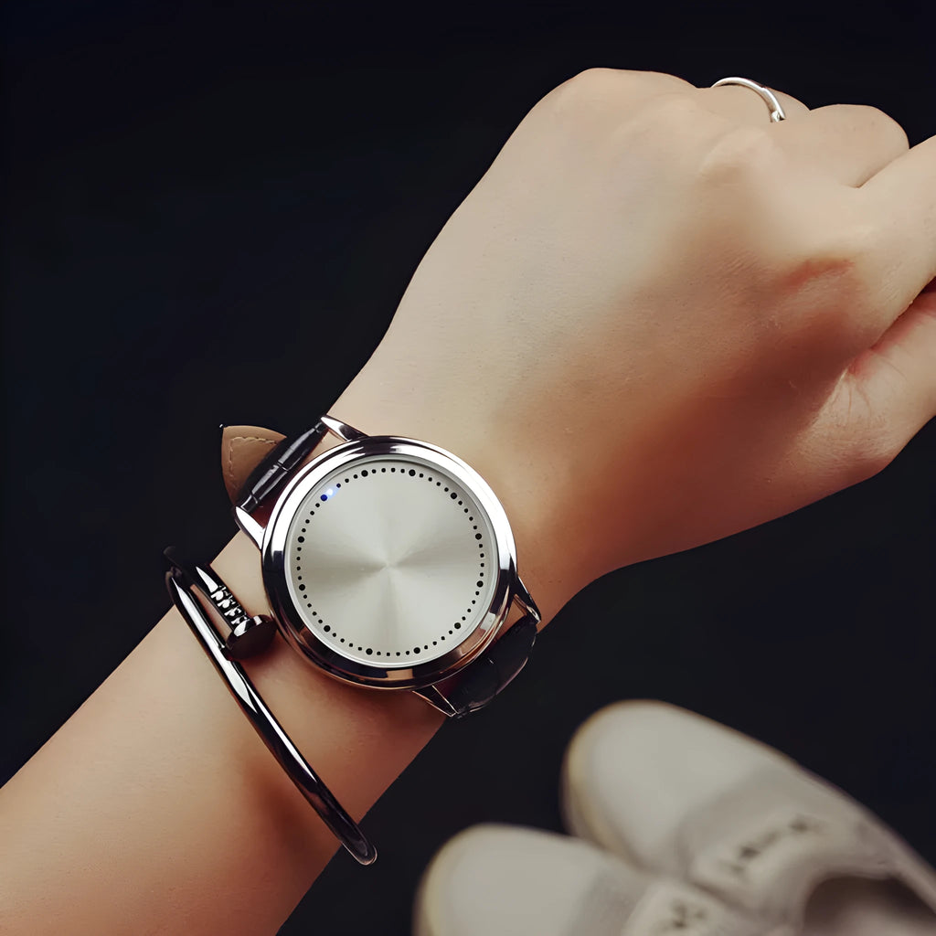 Electronic digital watch with blue light display showing numbers, available in black and white colours
