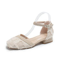 Women's flats with ankle strap and Dorsay low heel design in suede material
