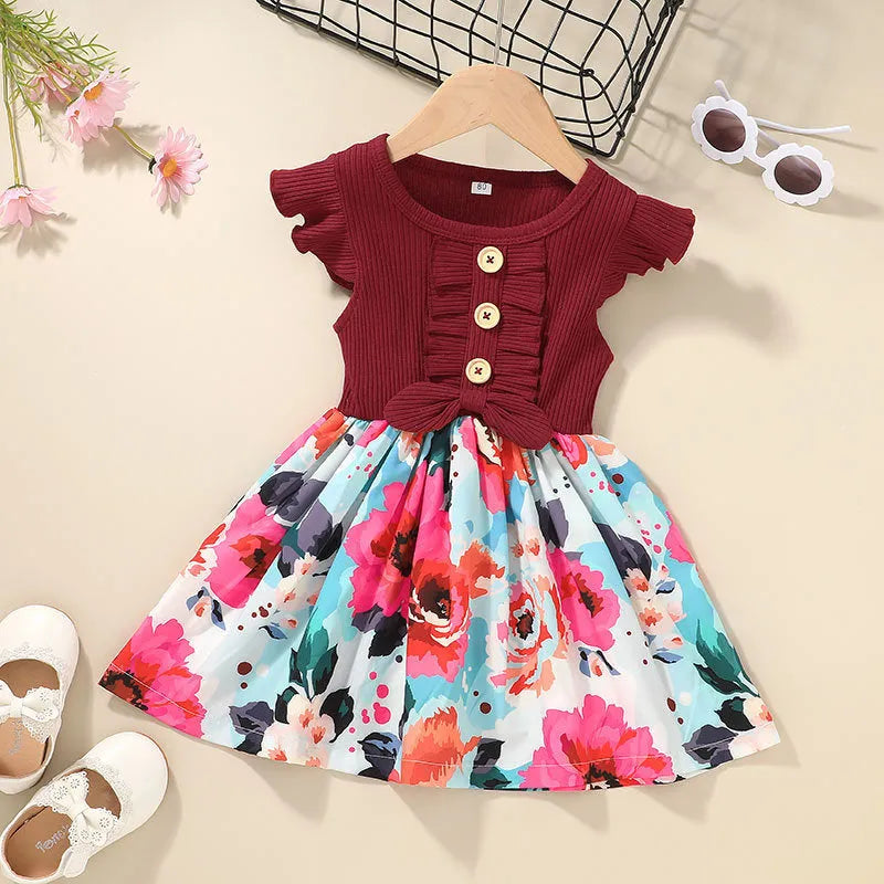 Sleeveless summer dress for toddler girl in multiple colour options showing size range 80cm to 120cm
