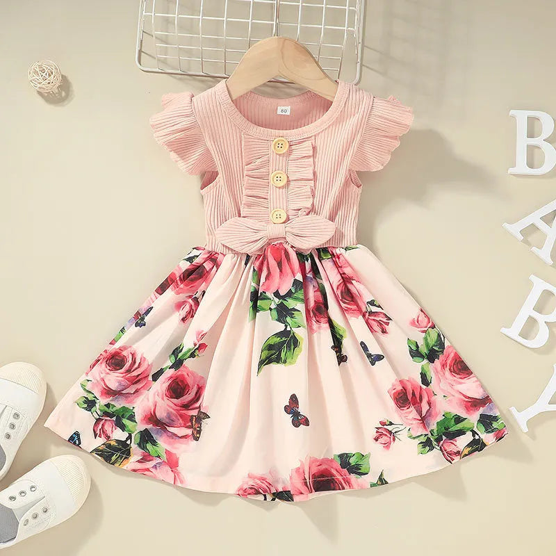 Sleeveless summer dress for toddler girl in multiple colour options showing size range 80cm to 120cm