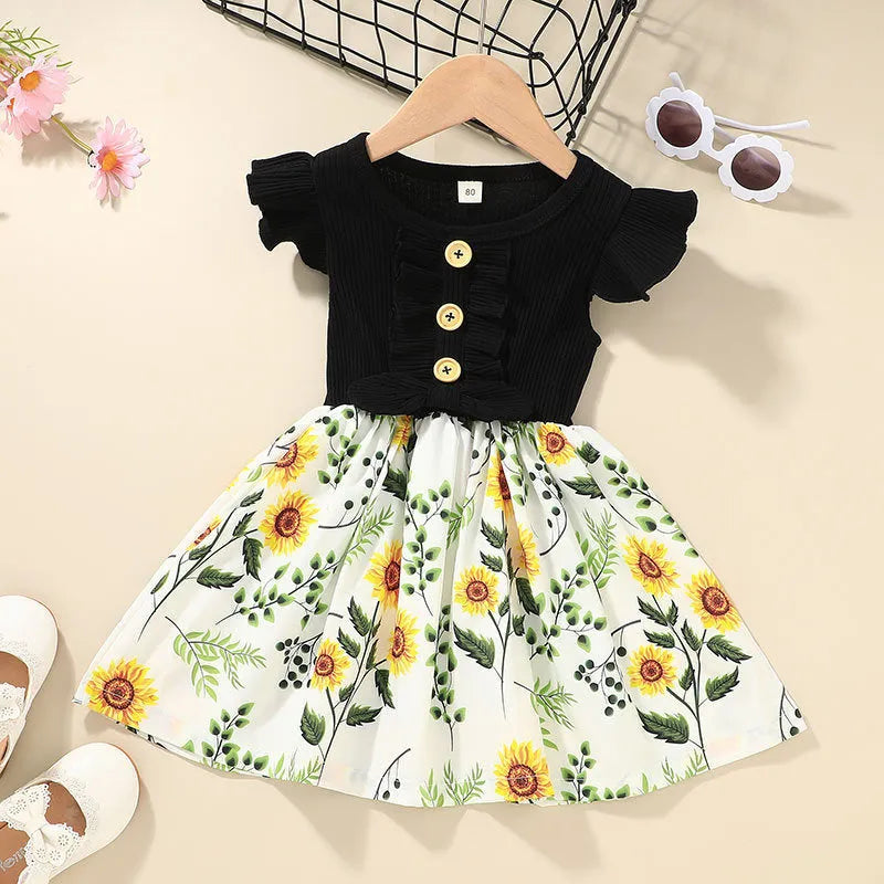 Sleeveless summer dress for toddler girl in multiple colour options showing size range 80cm to 120cm