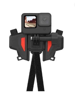 Black motorcycle helmet chin strap mount for GoPro and universal sports cameras