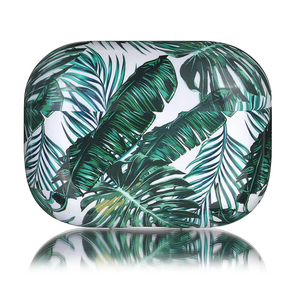 Blue and green banana leaves design soft TPU protective case for Apple AirPods.