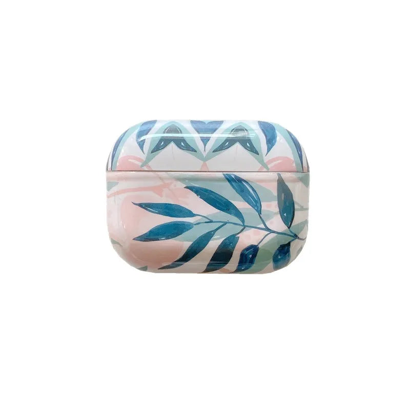 Blue and green banana leaves design soft TPU protective case for Apple AirPods.