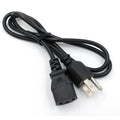 Black American standard three-pin power cord showing plug and 1.2 metre PVC-sheathed cable